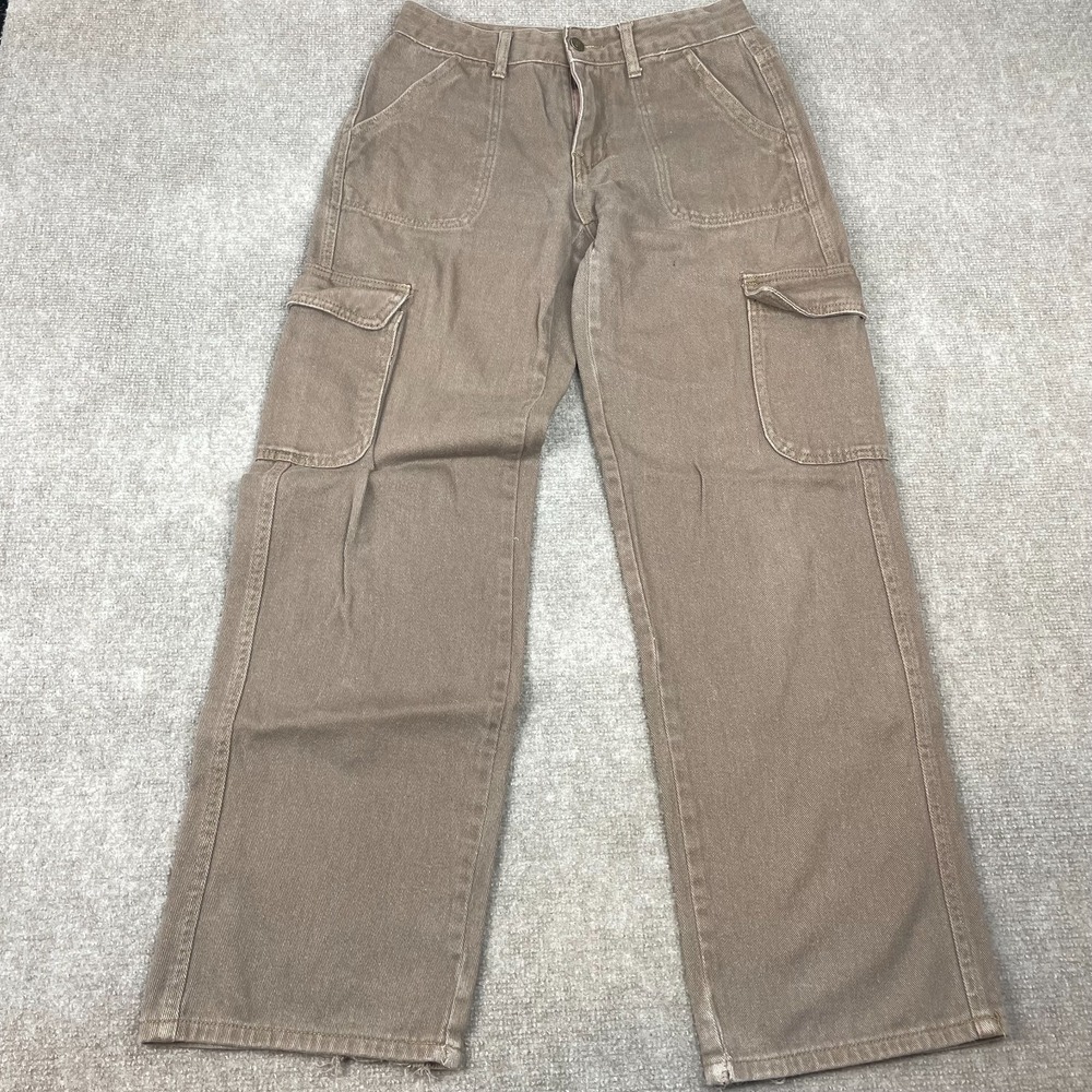 Shein Cargo Jeans Womens Small Brown Medium Wash Denim Cotton Mid Rise Straight